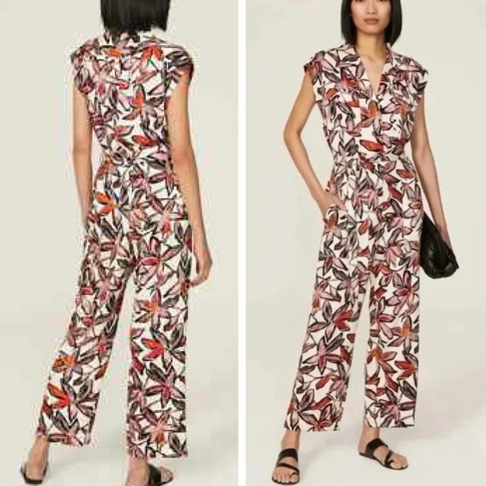 HUGO BOSS Dituta Floral Print V-Neck Pant Sleeveless Jumpsuit Size 2